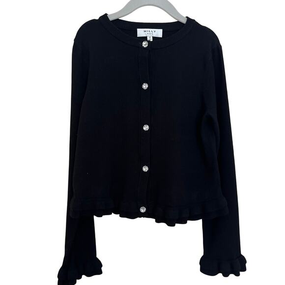 Milly Minis Other - Milly Minis Black Ruffle Trim Cardigan, Girls 10, Sparkle Button Sweater